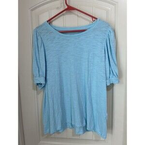 CHICOS WOMENS PUFF SLEEVE SHORT SLEEVE SHIRT SIZE XL 3 LT BLUE